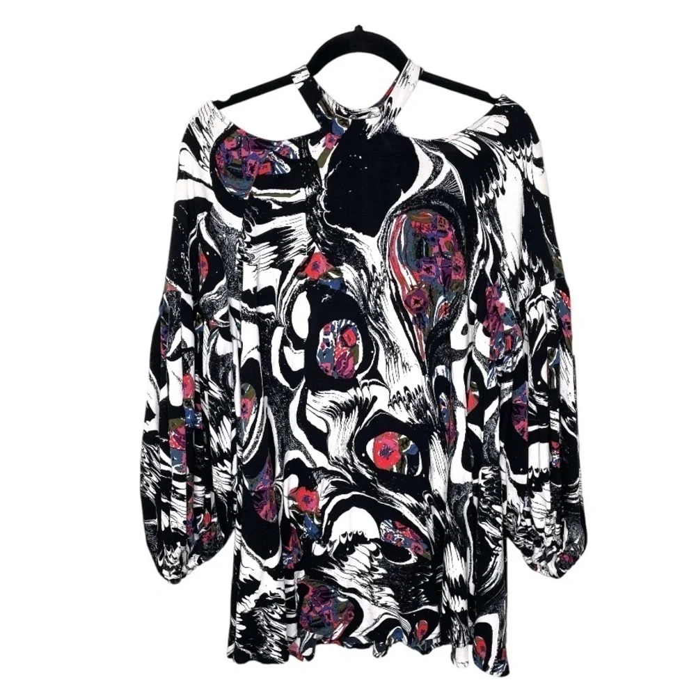 Free People Drift Away Cold Shoulder Tunic‎ Top Multicolored
